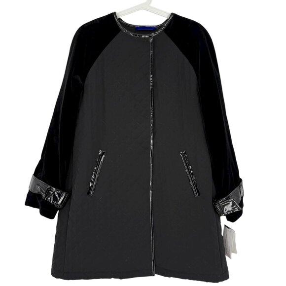 Jane Post Women's Black Trim Quilted Jacket Sz M Sleeve w/Buckles Full Lined NWT - Picture 1 of 15